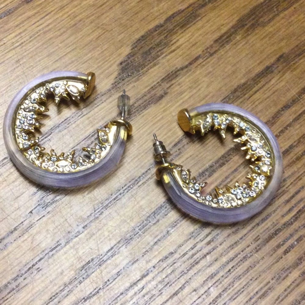 Alexis Bittar Lucite And Rhinestone Hoop Earrings - Picture 3 of 7